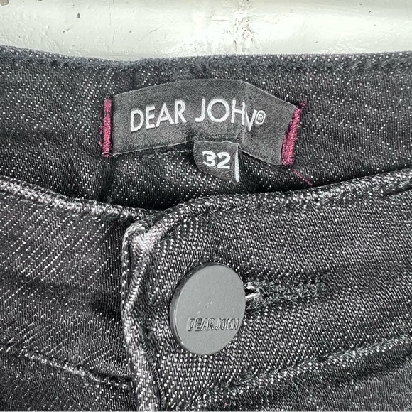 DEAR JOHN Faded Black wash High Rise Straight Button Fly Stretch Ankle Jean 32 - Picture 4 of 5